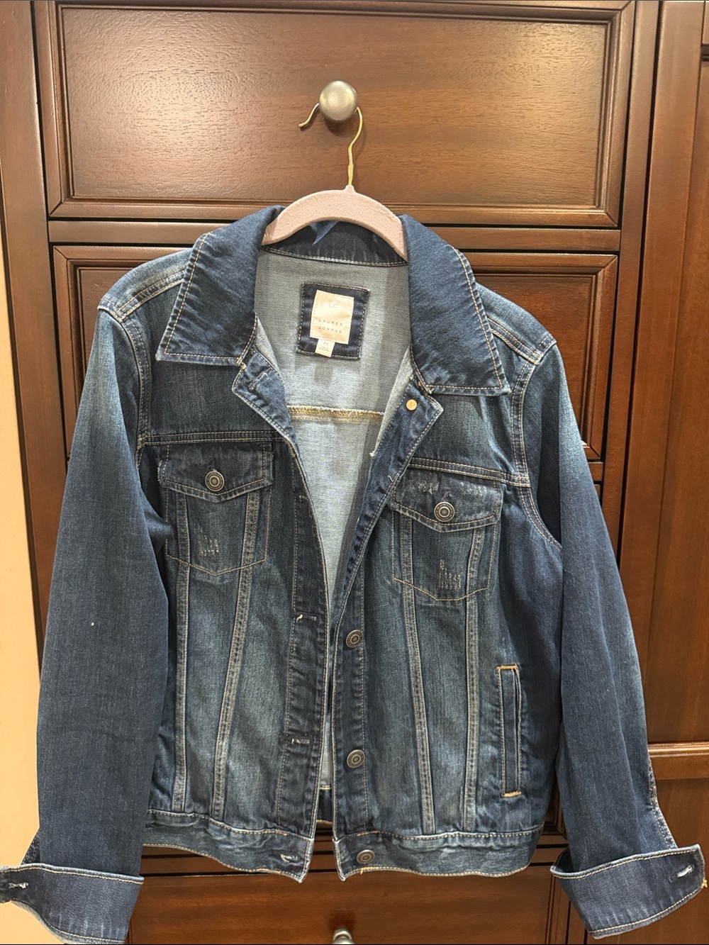 LC Lauren Conrad Distressed Blue Denim Jacket